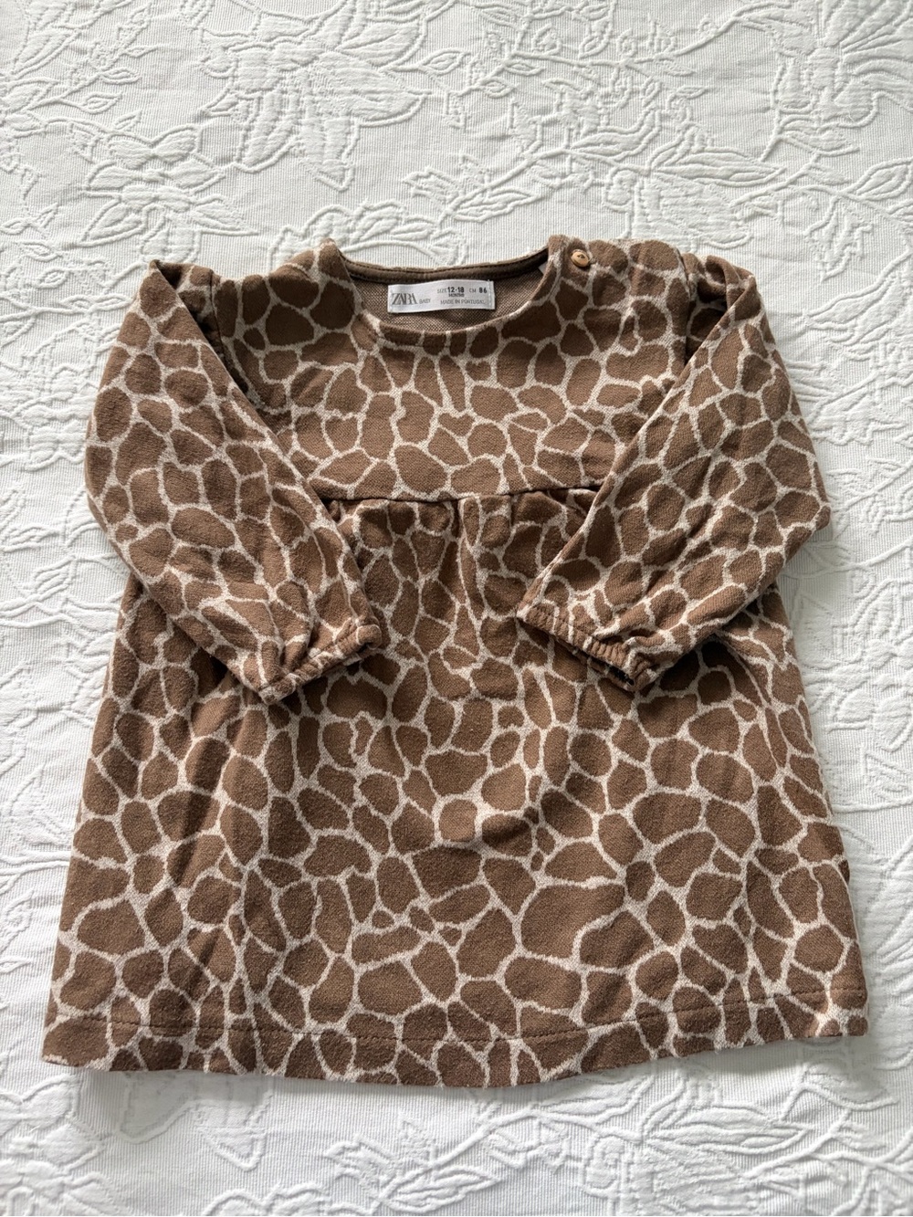 Zara baby 12-18m Brown Giraffe-Print Long Sleeve Kids Dress